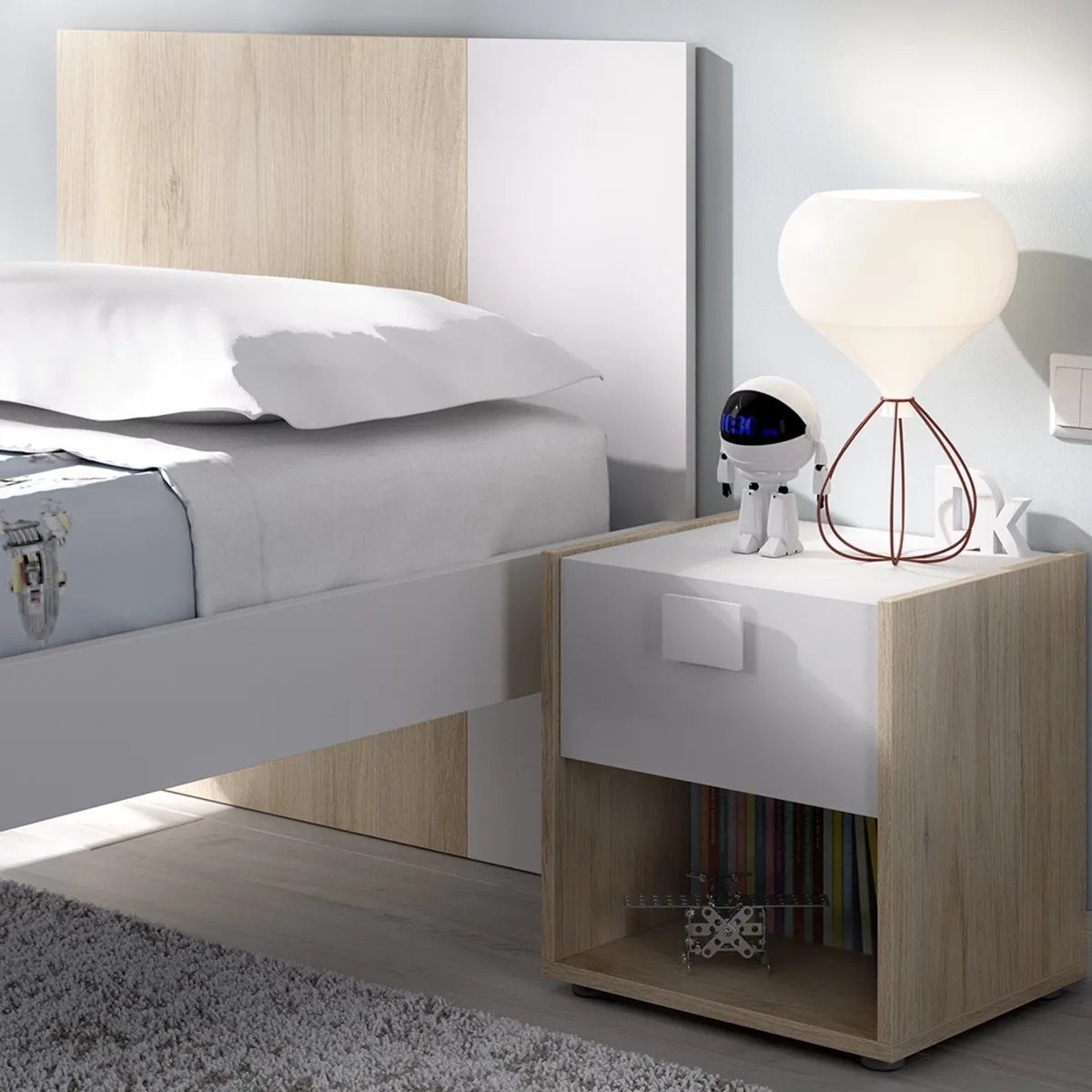 Composizioni Camera Da Letto > Dmora Set Camera da Letto Marrone Rovere Bianco 4 Cassetti 2 Ripiani, Ante - Oakhurst Bianco, Marrone Rovere