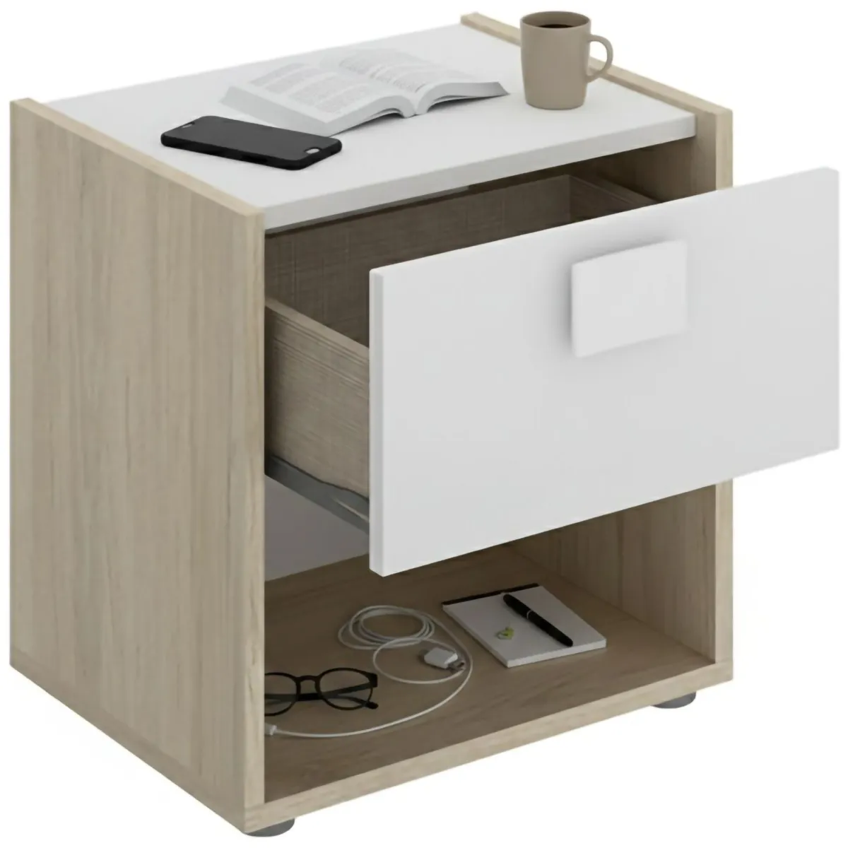 Composizioni Camera Da Letto > Dmora Set Camera da Letto Marrone Rovere Bianco 4 Cassetti 2 Ripiani, Ante - Oakhurst Bianco, Marrone Rovere
