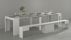 Set Tavolo E Sedie|Cucina > Dmora Set consolle allungabile 12 posti e 1 panca allungabile - Badesi Bianco Lucido
