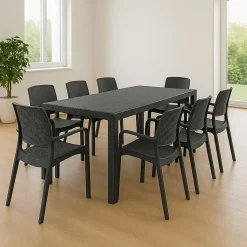 Set cortile tavolo allungabile 10 posti e 8 sedie antracite - Cortanze