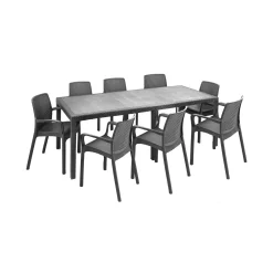 Set cortile tavolo allungabile 10 posti e 8 sedie antracite - Cortanze