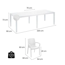 Set da esterno tavolo allungabile 10 posti e 8 sedie bianco - Cortanze