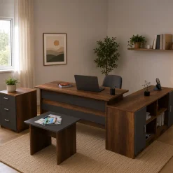 Set Da Ufficio > Dmora Set da ufficio Abutilon, Noce e Antracite Nero Antracite, Marrone Noce