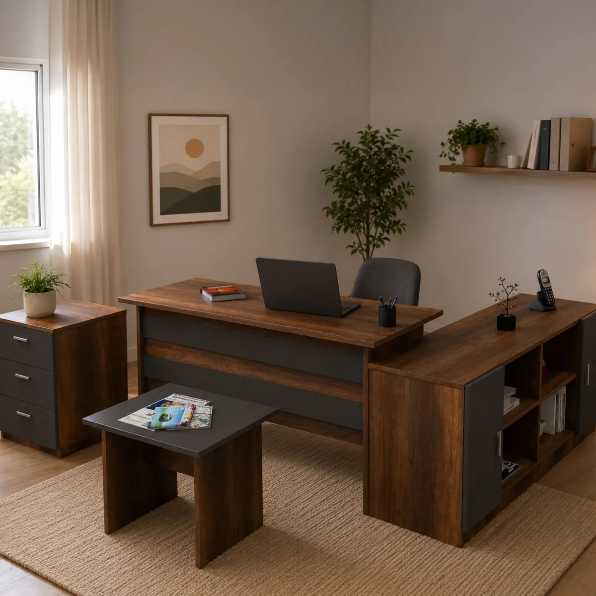 Set Da Ufficio > Dmora Set da ufficio Abutilon, Noce e Antracite Nero Antracite, Marrone Noce