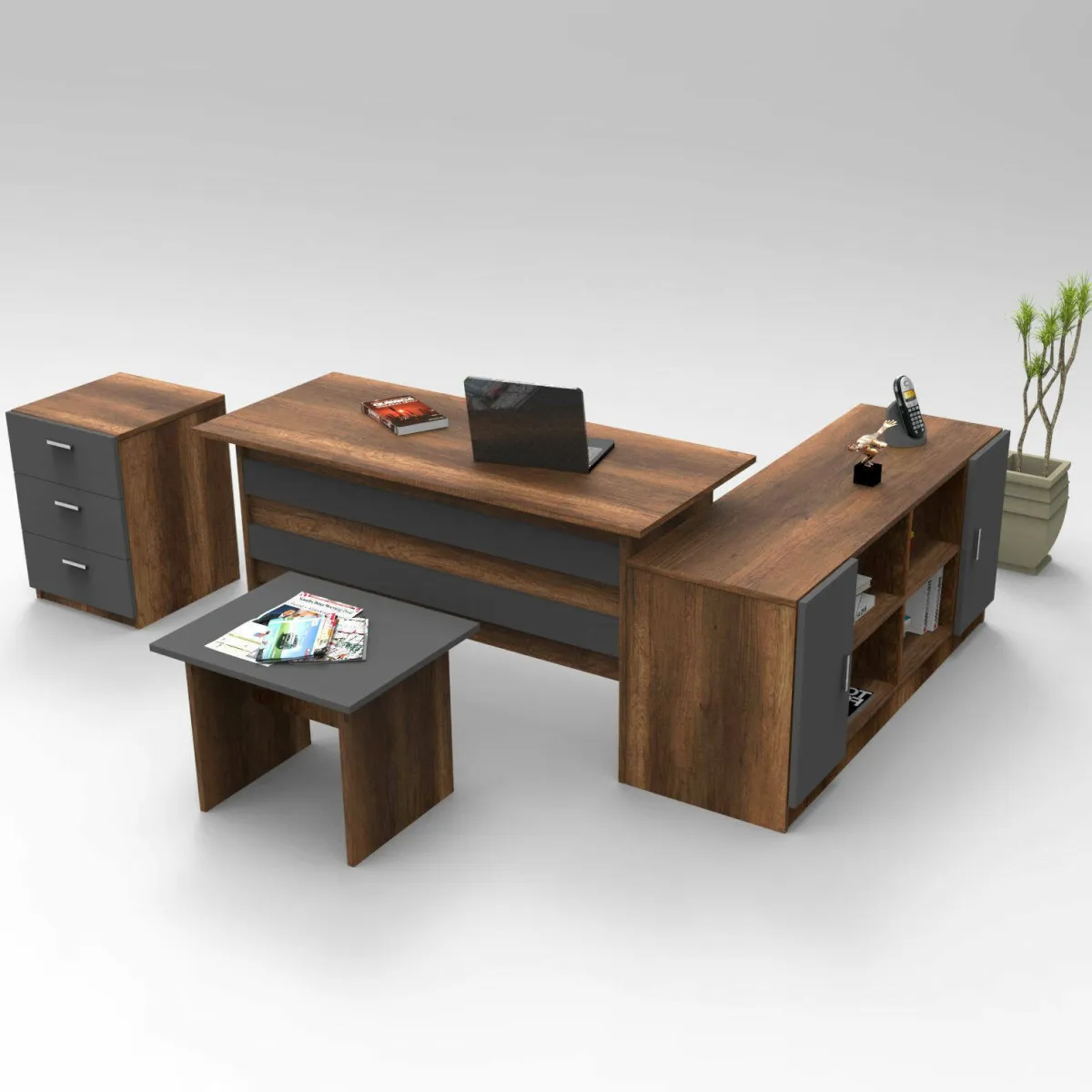 Set Da Ufficio > Dmora Set da ufficio Abutilon, Noce e Antracite Nero Antracite, Marrone Noce