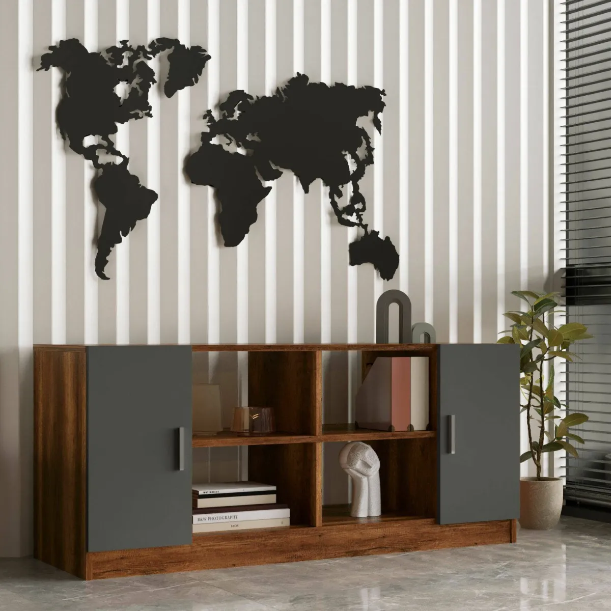 Set Da Ufficio > Dmora Set da ufficio Abutilon, Noce e Antracite Nero Antracite, Marrone Noce