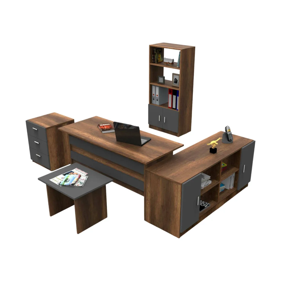Set da ufficio Hilda, Noce e Antracite