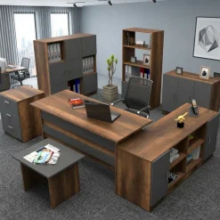 Set Da Ufficio > Dmora Set da Ufficio Marrone Noce Nero Antracite 18 Ripiani Modulabile, Angolare - Capralba Nero Antracite, Marrone Noce