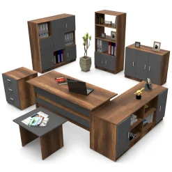 Set Da Ufficio > Dmora Set da Ufficio Marrone Noce Nero Antracite 18 Ripiani Modulabile, Angolare - Capralba Nero Antracite, Marrone Noce