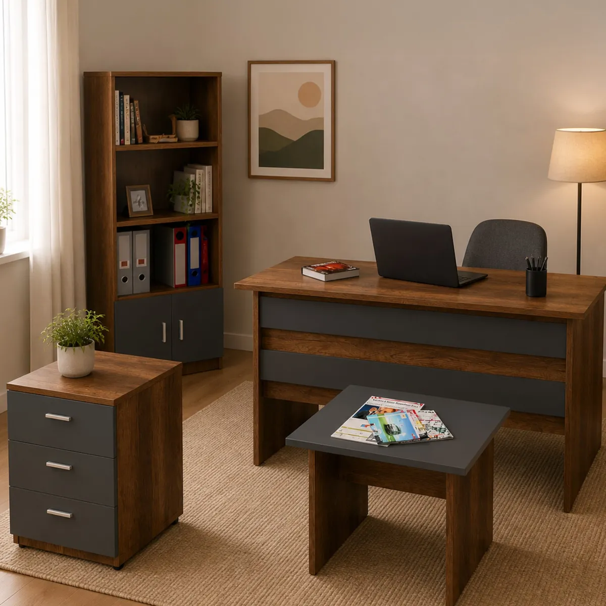 Set Da Ufficio > Dmora Set da ufficio Rebekah, Noce e Antracite Nero Antracite, Marrone Noce