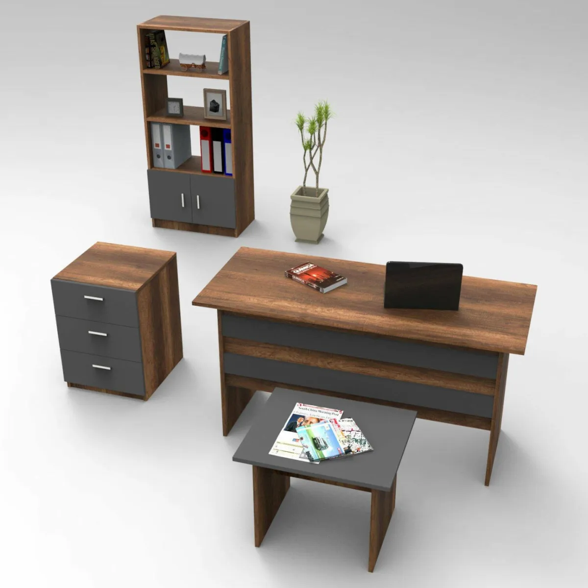 Set Da Ufficio > Dmora Set da ufficio Rebekah, Noce e Antracite Nero Antracite, Marrone Noce