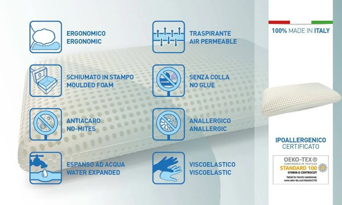 Guanciali > Dmora Set di 2 guanciali Alloro, Made in Italy, 70x39 h10 cm, Bianco Bianco, Bianco