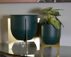 Oggettistica|Vasi > Dmora Set di 2 portavasi Barbena, 25x25 h26 cm, Verde e Oro Oro, Verde
