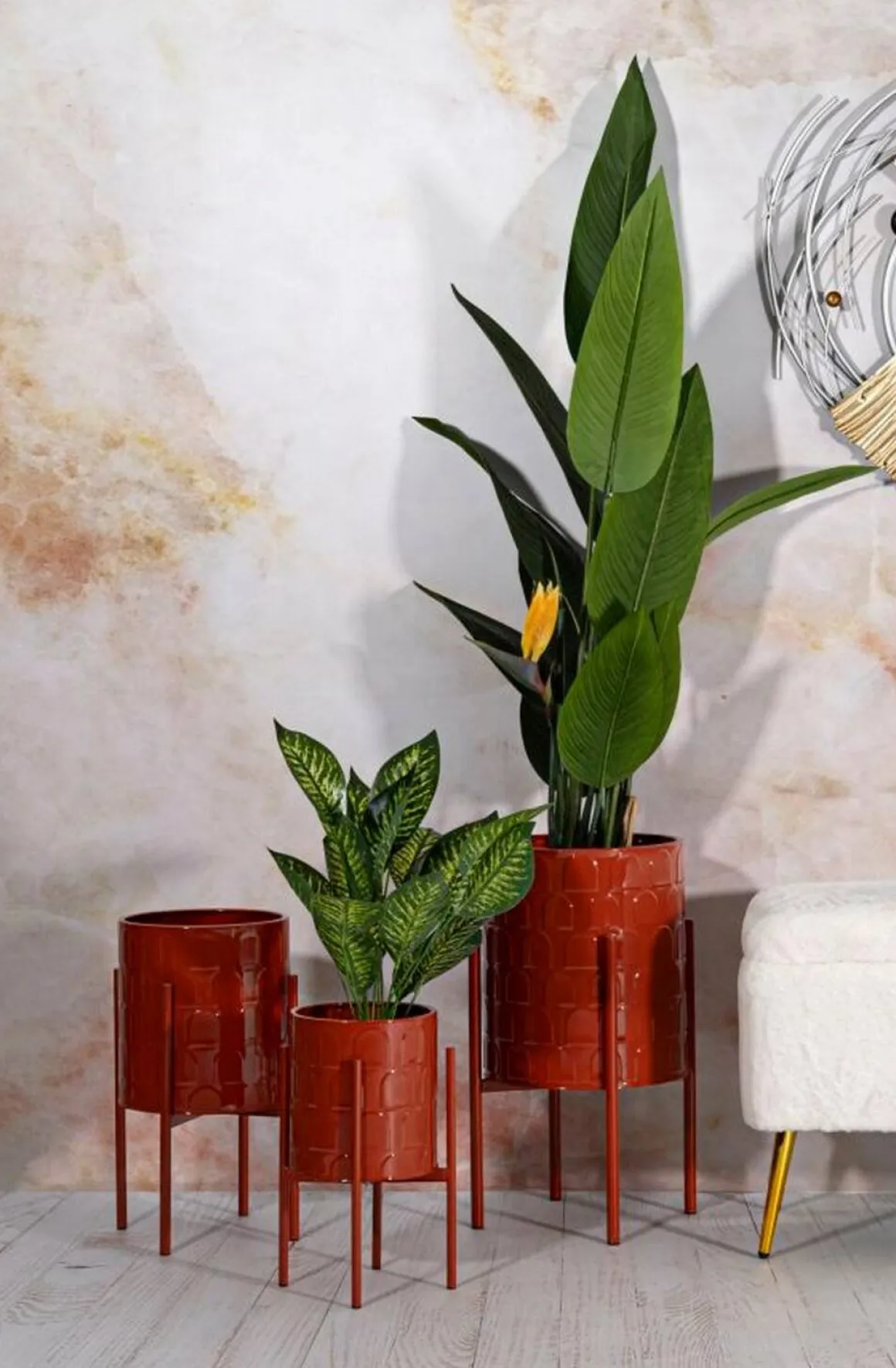 Set di 3 portavasi Cisterna, 36x36 h57 cm, Rosso