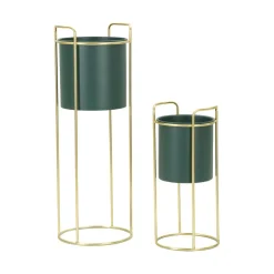 Set di 2 portavasi Rangone, 24x24 h70 cm, Verde e Oro