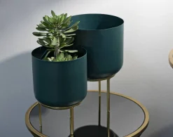 Set di 2 portavasi Subequo, 20x20 h29 cm, Verde e Oro