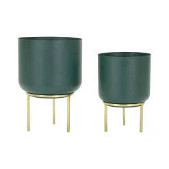 Set di 2 portavasi Subequo, 20x20 h29 cm, Verde e Oro