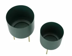 Set di 2 portavasi Subequo, 20x20 h29 cm, Verde e Oro