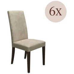Set di Sedie Beige Marrone Noce 6 Sedie Effetto Velluto, Imbottito - Ferraris
