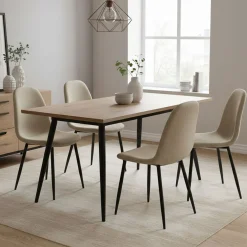 Sedie > Dmora Set di Sedie Beige Nero 4 Sedie Imbottito, Effetto Corda - Zambrone Nero, Beige