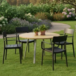 Sedie Da Esterno|Sedie > Dmora Set di 4 sedie da balcone impilabili antracite - Dompu Grigio Antracite