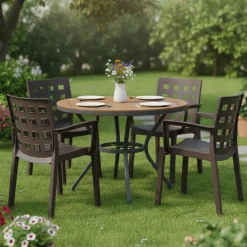 Sedie Da Esterno|Sedie > Dmora Set di 4 sedie da cortile impilabili antracite - Ambon Grigio Antracite