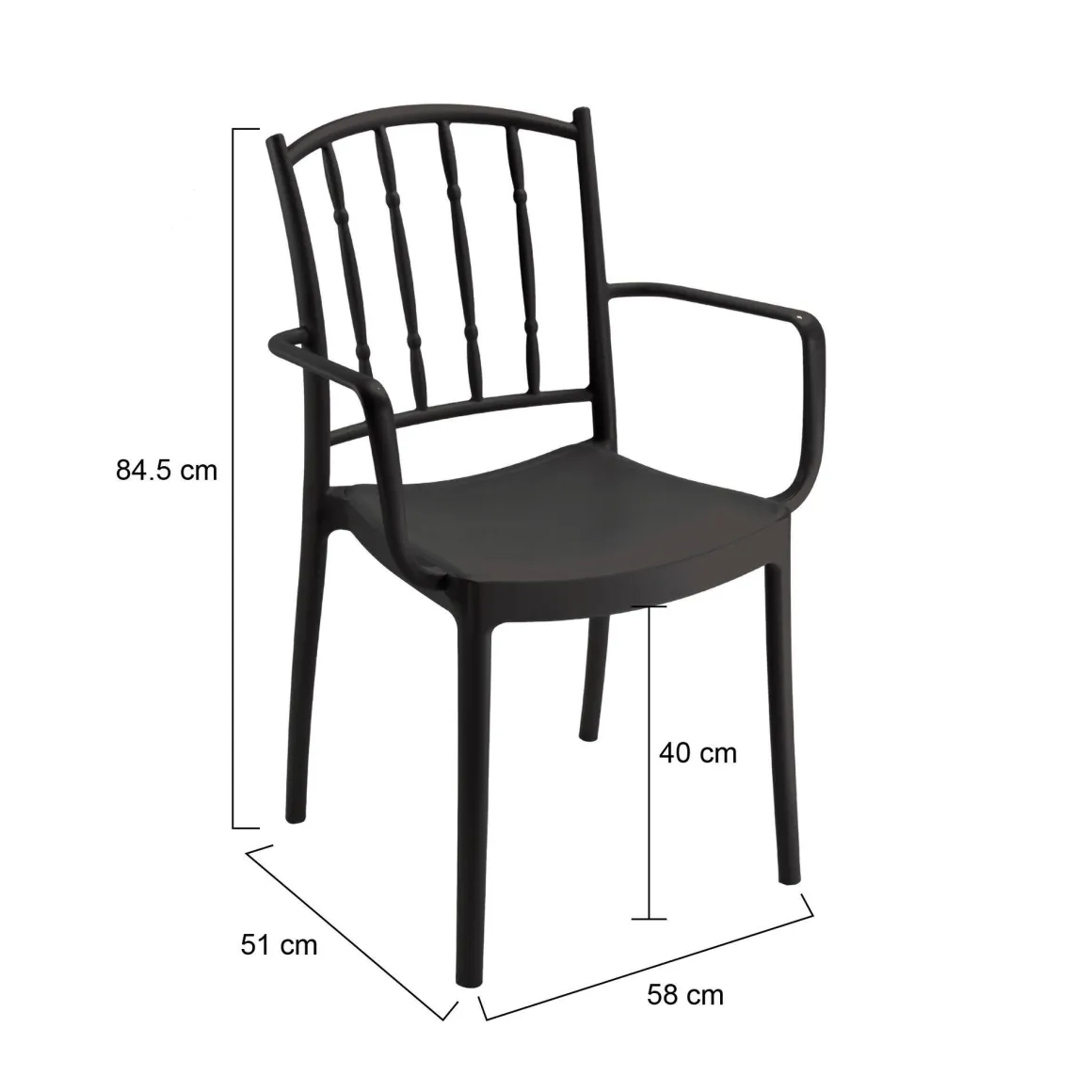Set di 4 sedie da esterno Banyumas, 57x51 h85 cm, Antracite