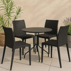 Sedie Da Esterno|Sedie > Dmora Set di 4 sedie da esterno effetto rattan impilabili antracite - Ormea Grigio Antracite