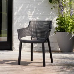 Sedie Da Esterno|Sedie > Dmora Set di 6 sedie da esterno impilabili antracite - Boisbriand Grigio Antracite
