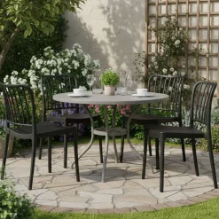 Sedie Da Esterno|Sedie > Dmora Set di 4 sedie da esterno Kediri, 48x50 h82 cm, Antracite Grigio Antracite