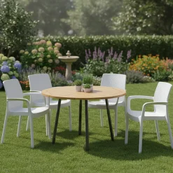 Sedie Da Esterno|Sedie > Dmora Set di 4 sedie da giardino eleganti impilabili - Anacleto Bianco