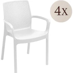 Sedie Da Esterno|Sedie > Dmora Set di 4 sedie da giardino eleganti impilabili - Anacleto Bianco