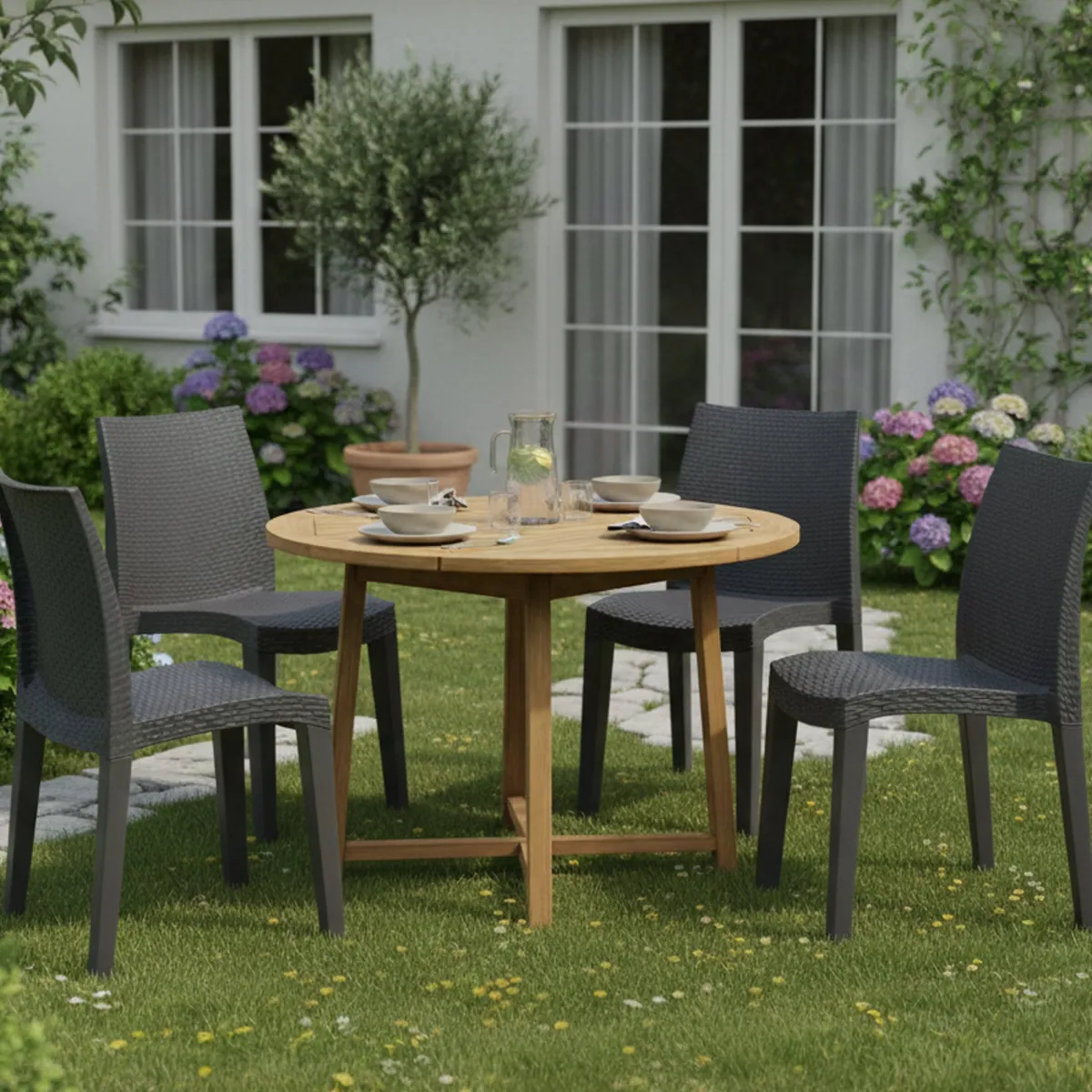 Sedie Da Esterno|Sedie > Dmora Set di 4 sedie da giardino moderne impilabili antracite - Ares Grigio Antracite