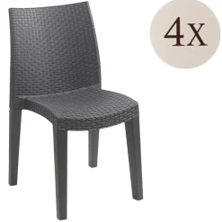 Sedie Da Esterno|Sedie > Dmora Set di 4 sedie da giardino moderne impilabili antracite - Ares Grigio Antracite