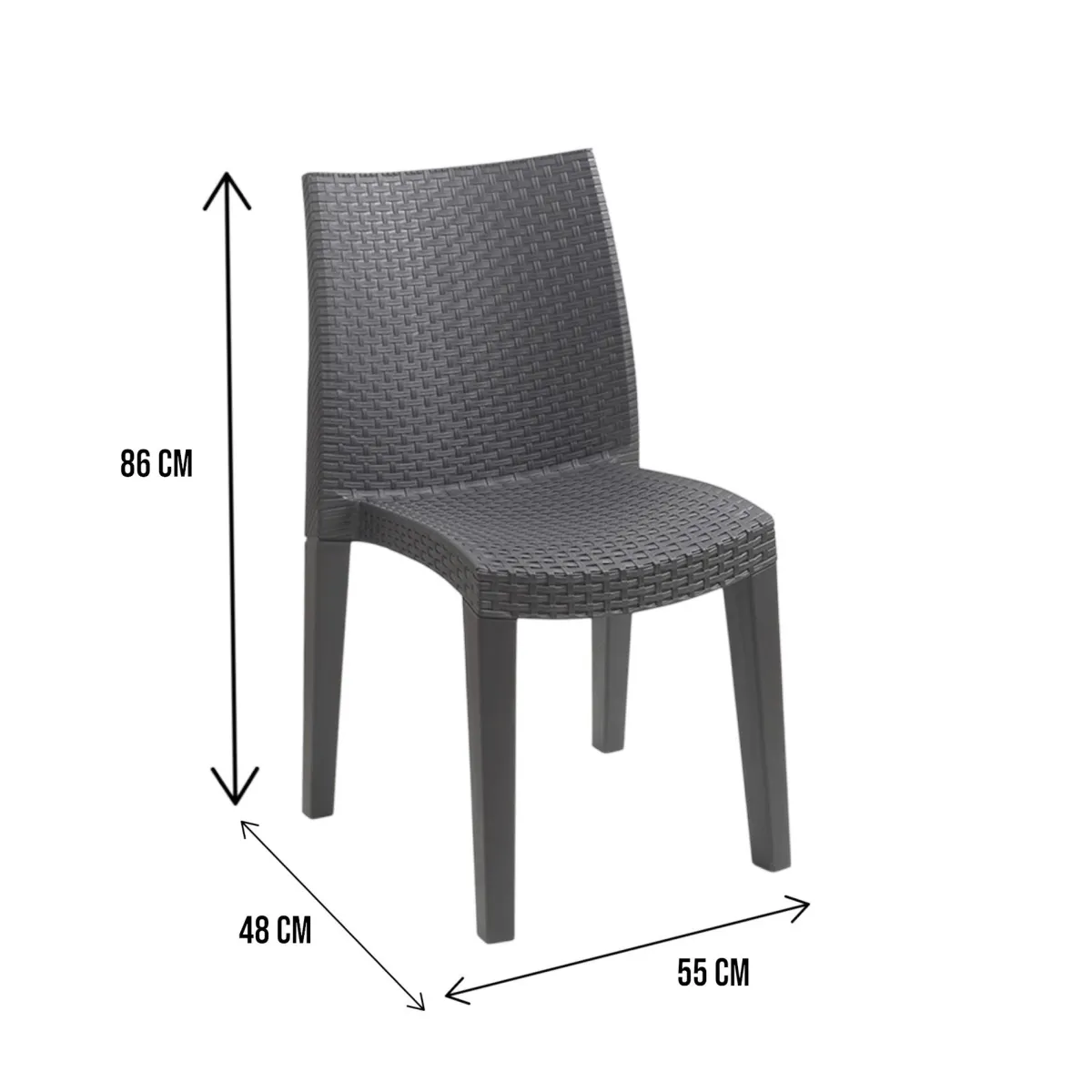 Sedie Da Esterno|Sedie > Dmora Set di 4 sedie da giardino moderne impilabili antracite - Ares Grigio Antracite