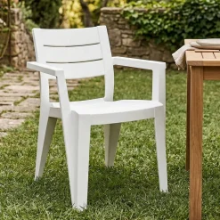 Sedie Da Esterno|Sedie > Dmora Set di 6 sedie da terrazzo impilabili - Courtenay Bianco