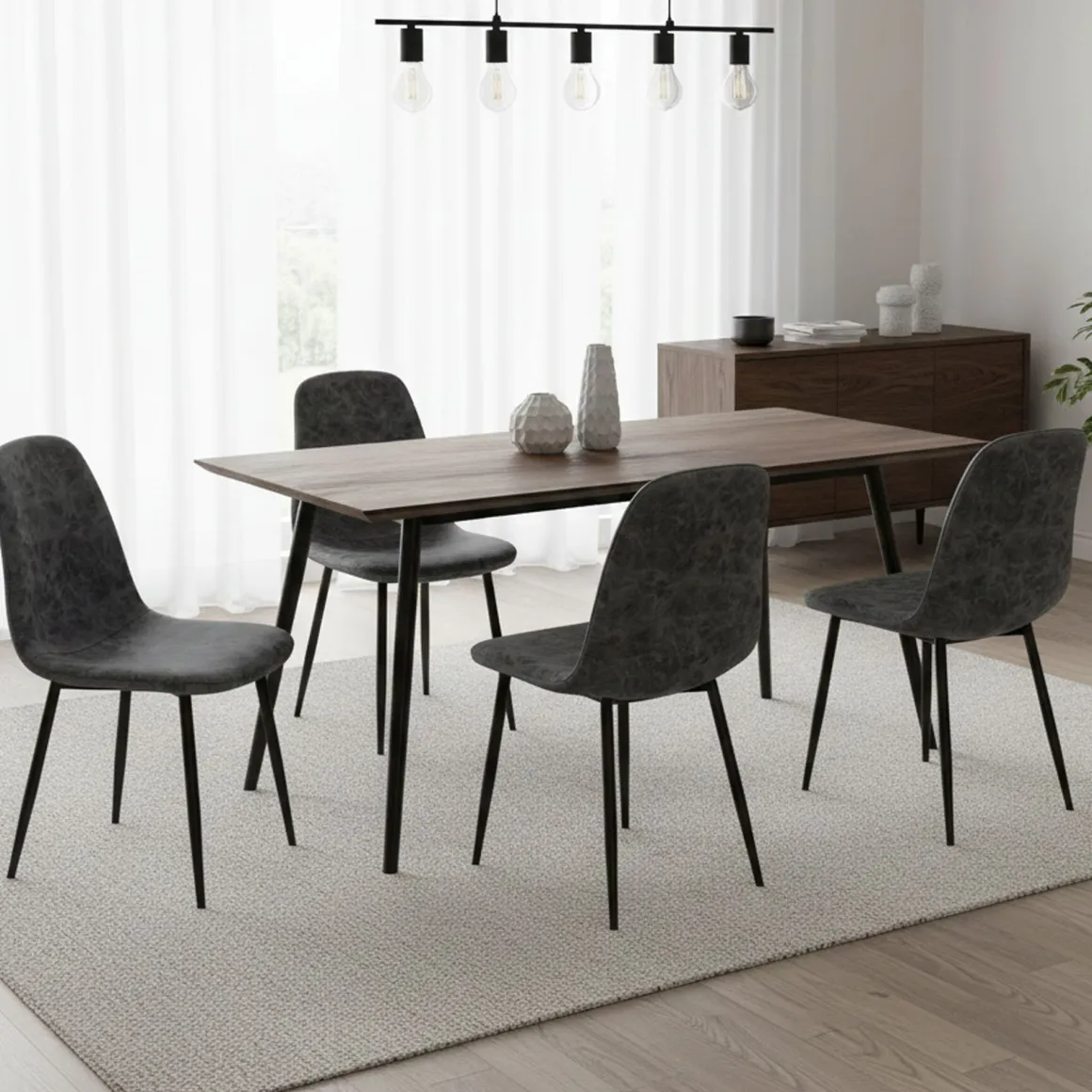 Sedie > Dmora Set di Sedie Grigio Scuro Nero 4 Sedie Effetto Velluto, Imbottito - Osasco Nero, Grigio Scuro