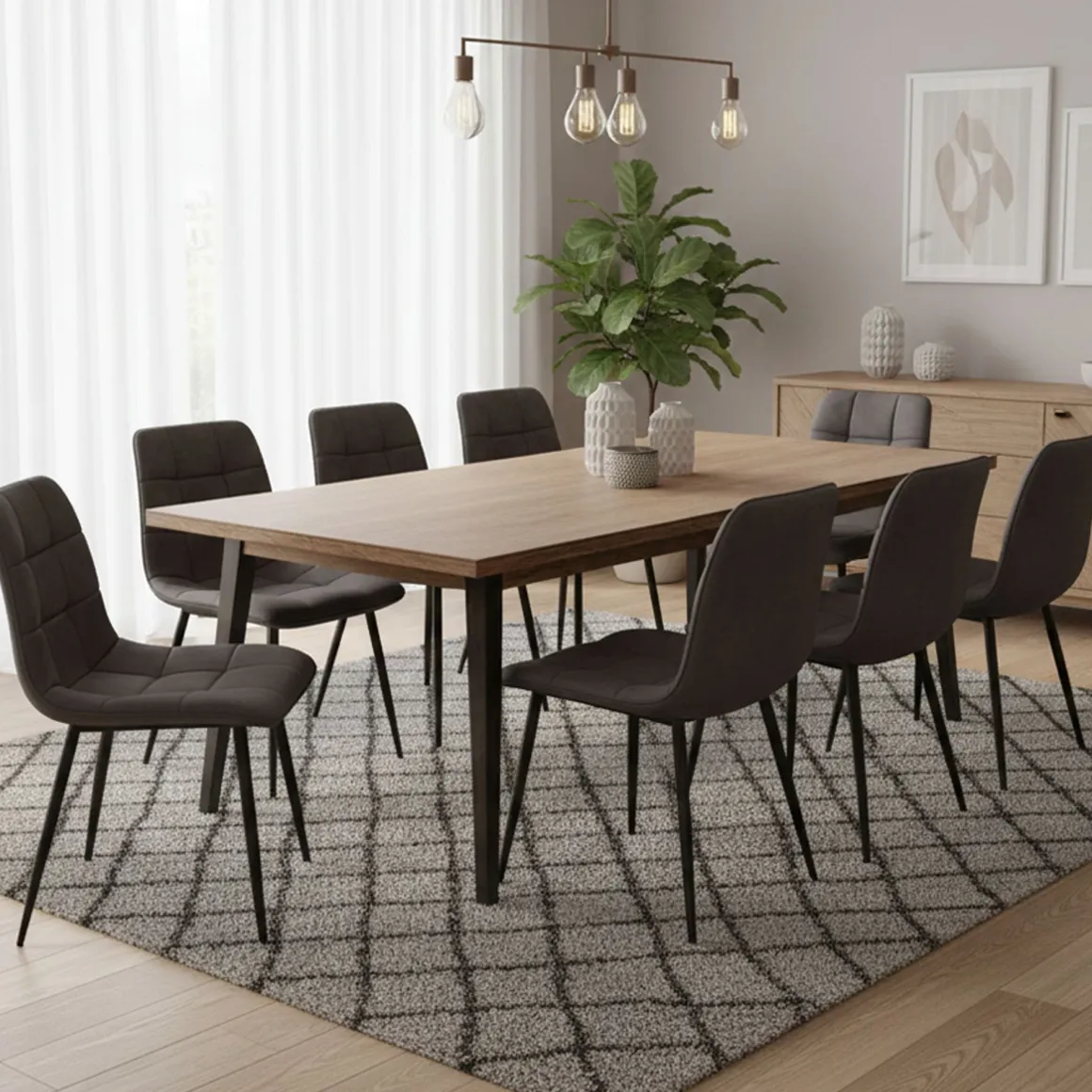 Sedie > Dmora Set di Sedie Grigio Scuro Nero 8 Sedie Effetto Velluto, Imbottito - Quintano Nero, Grigio Scuro