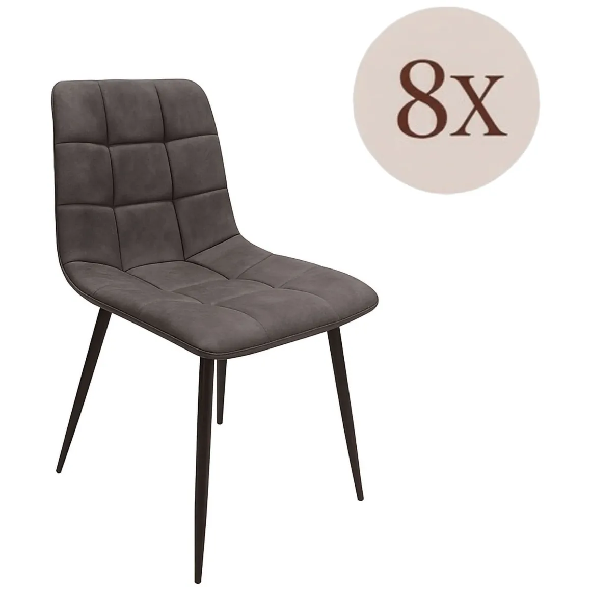 Sedie > Dmora Set di Sedie Grigio Scuro Nero 8 Sedie Effetto Velluto, Imbottito - Quintano Nero, Grigio Scuro