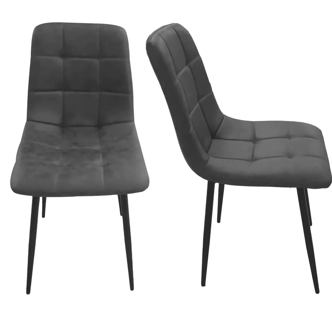 Sedie > Dmora Set di Sedie Grigio Scuro Nero 8 Sedie Effetto Velluto, Imbottito - Quintano Nero, Grigio Scuro