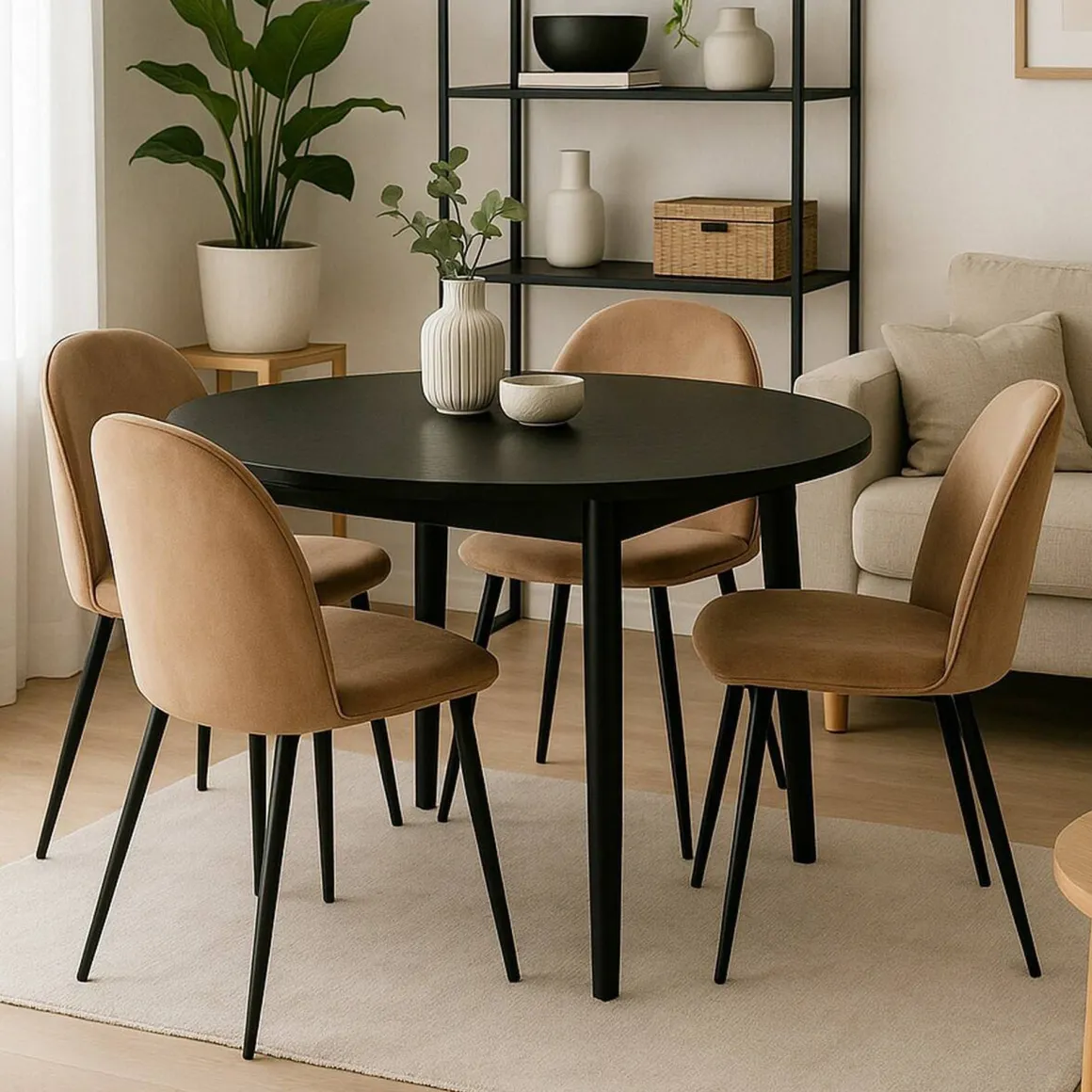 Set di 4 sedie imbottite eleganti in velluto beige - Achito