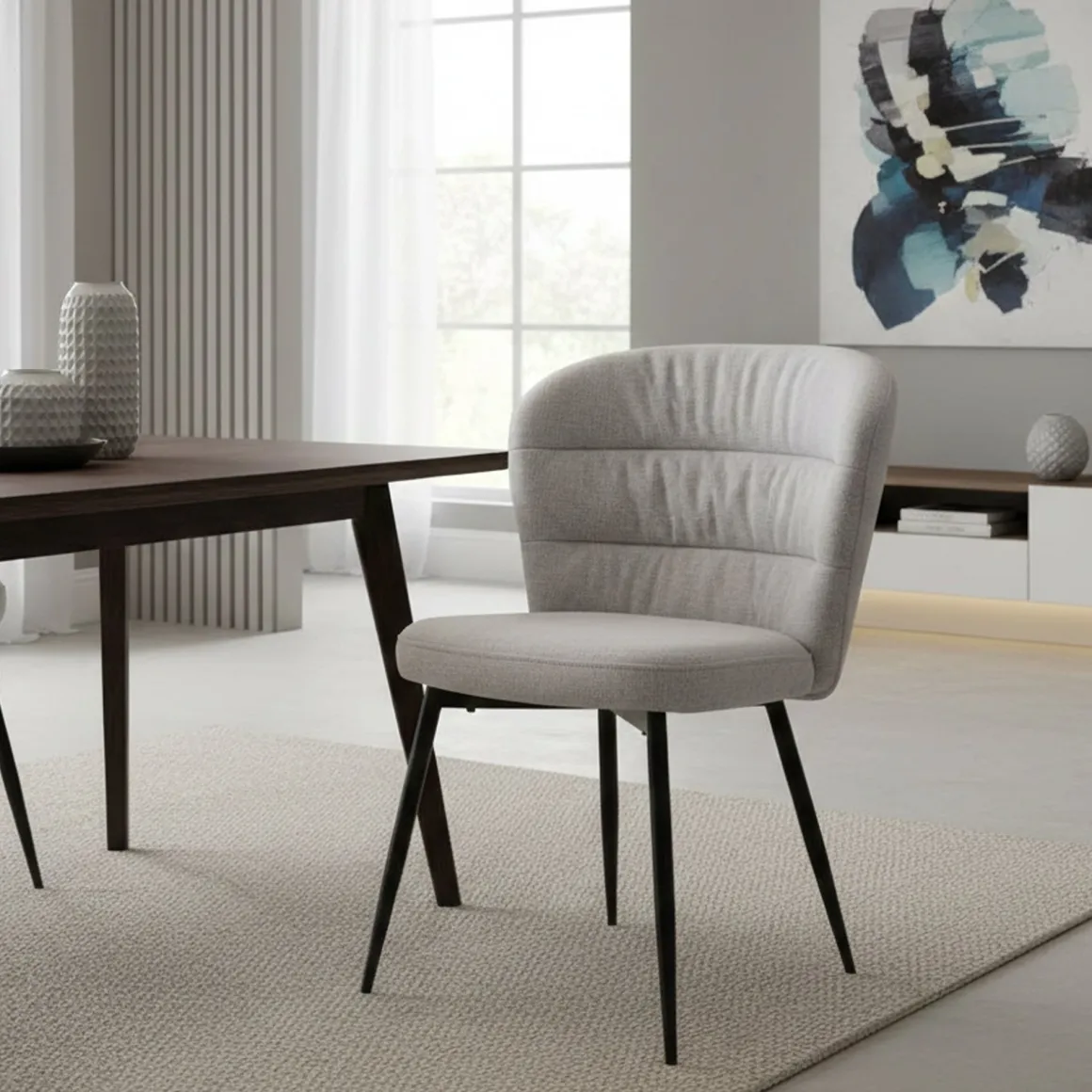 Set di 2 sedie imbottite in tessuto nero e grigio - Leo