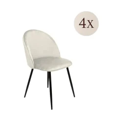 Sedie > Dmora Set di 4 sedie imbottite in velluto panna - Achito Bianco Panna