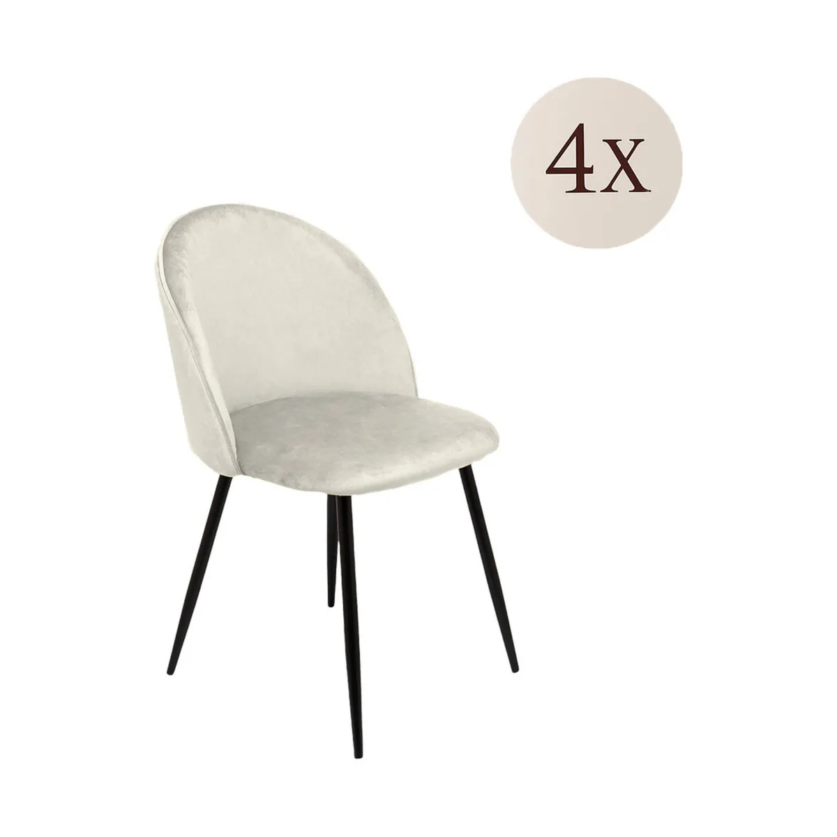 Sedie > Dmora Set di 4 sedie imbottite in velluto panna - Achito Bianco Panna