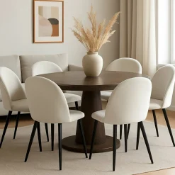 Sedie > Dmora Set di 6 sedie moderne imbottite in velluto panna - Achito Bianco Panna