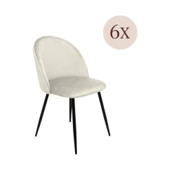 Sedie > Dmora Set di 6 sedie moderne imbottite in velluto panna - Achito Bianco Panna