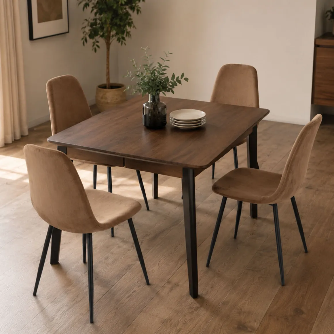 Set di 4 sedie pranzo imbottite in velluto beige - Arter