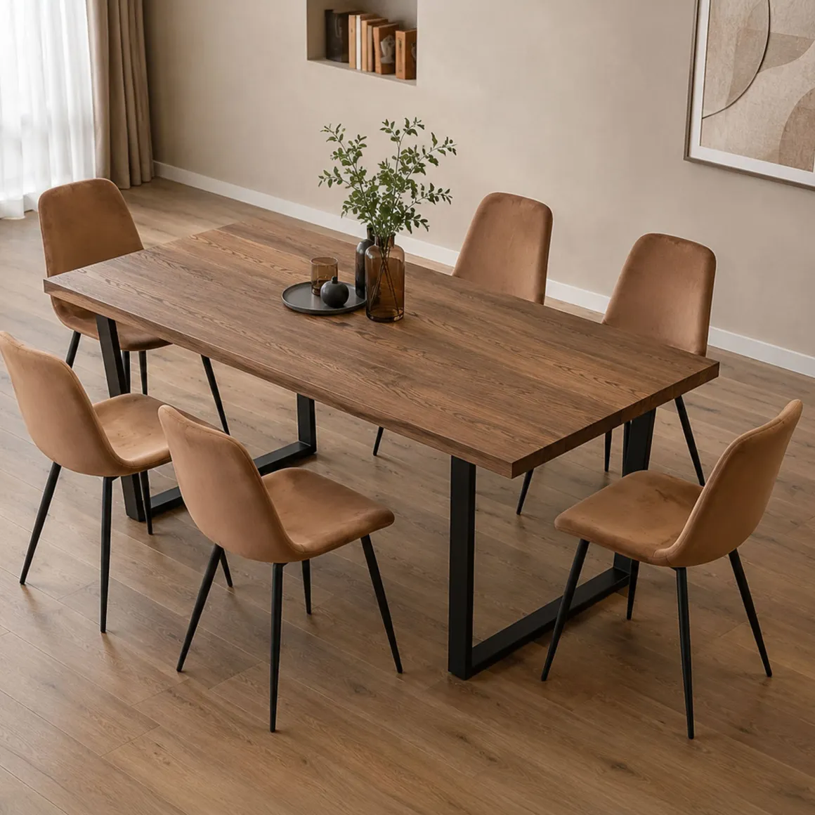 Set di 6 sedie pranzo imbottite in velluto beige - Arter