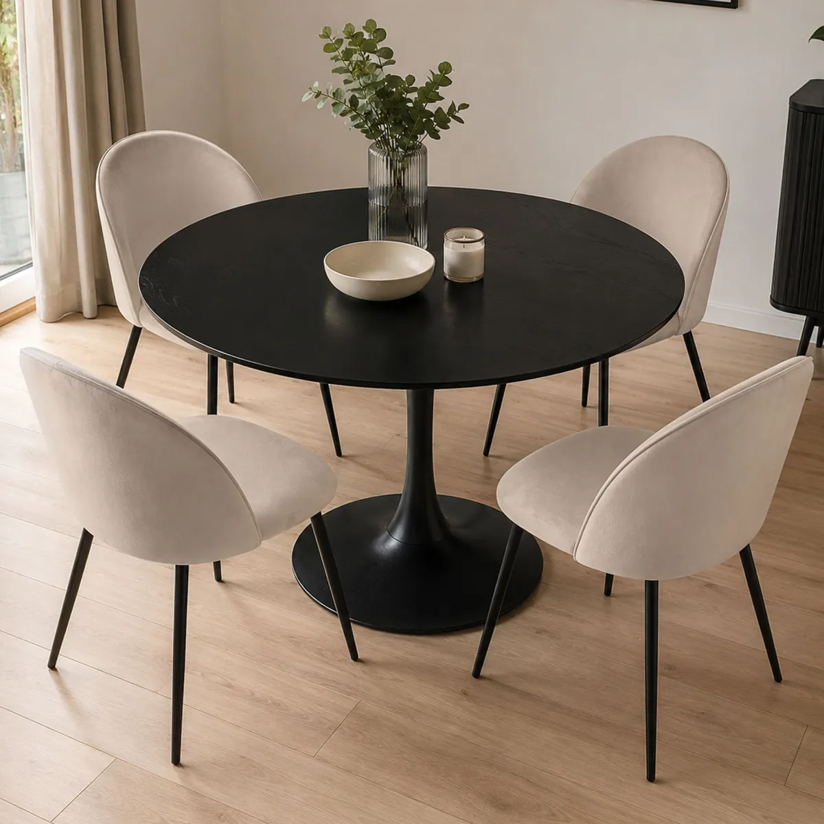 Sedie > Dmora Set di 4 sedie soggiorno imbottite in velluto - Achito Grigio Chiaro