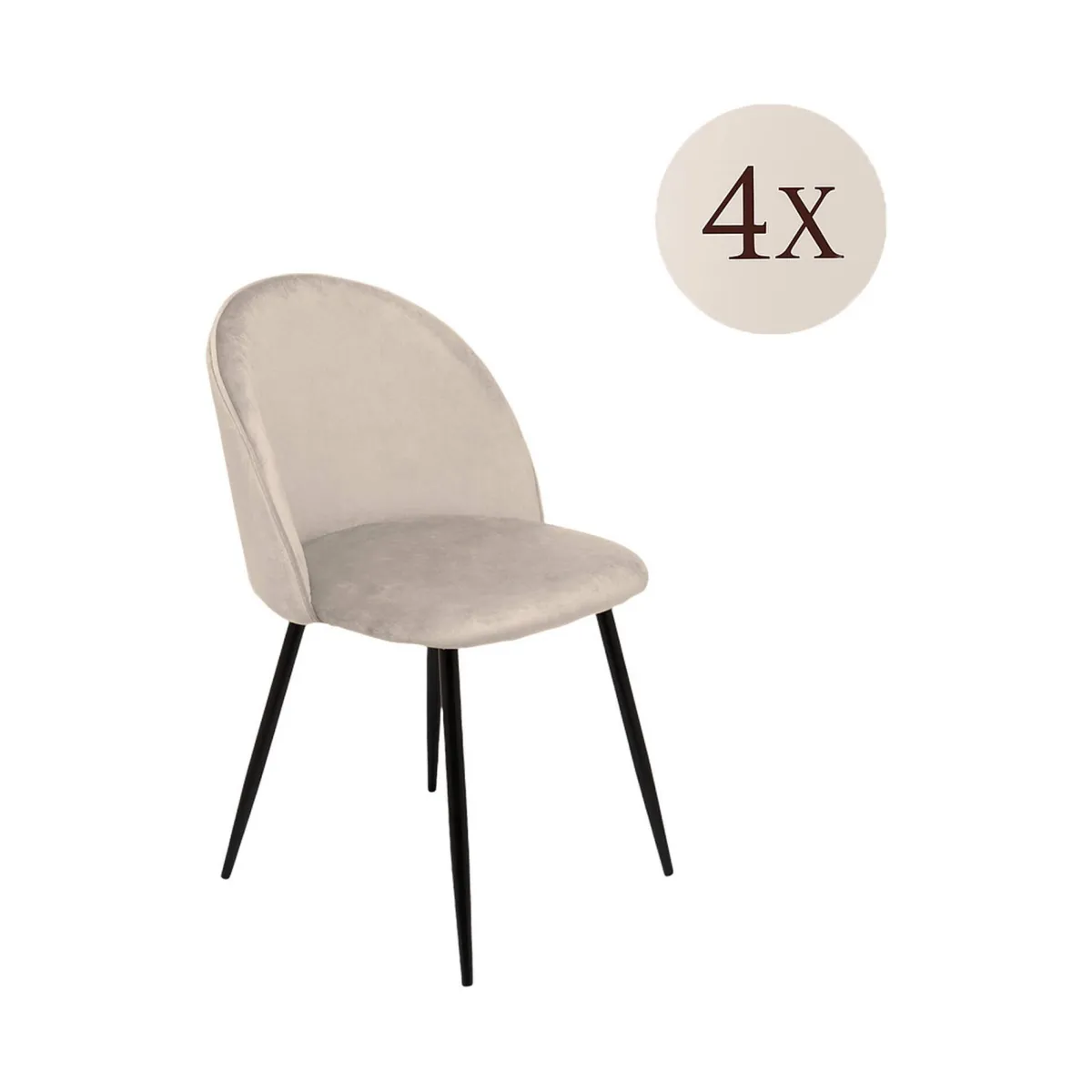 Sedie > Dmora Set di 4 sedie soggiorno imbottite in velluto - Achito Grigio Chiaro